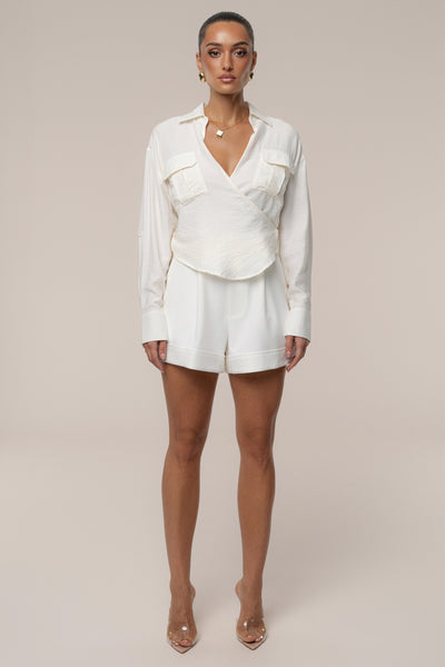Ivory Drift Collared Cargo Top - Velia