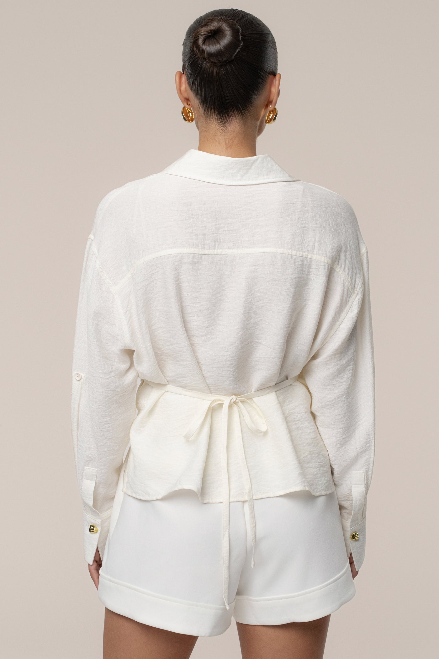 Ivory Drift Collared Cargo Top - Velia