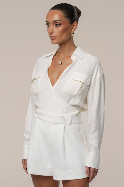 Ivory Drift Collared Cargo Top - Velia