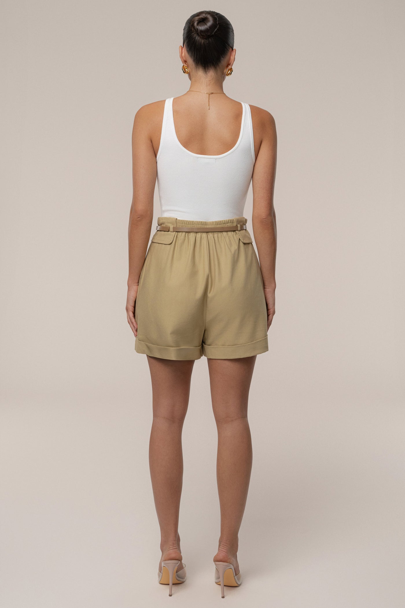 Tan Belted Cargo Shorts - Velia
