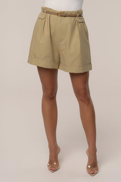 Tan Belted Cargo Shorts - Velia