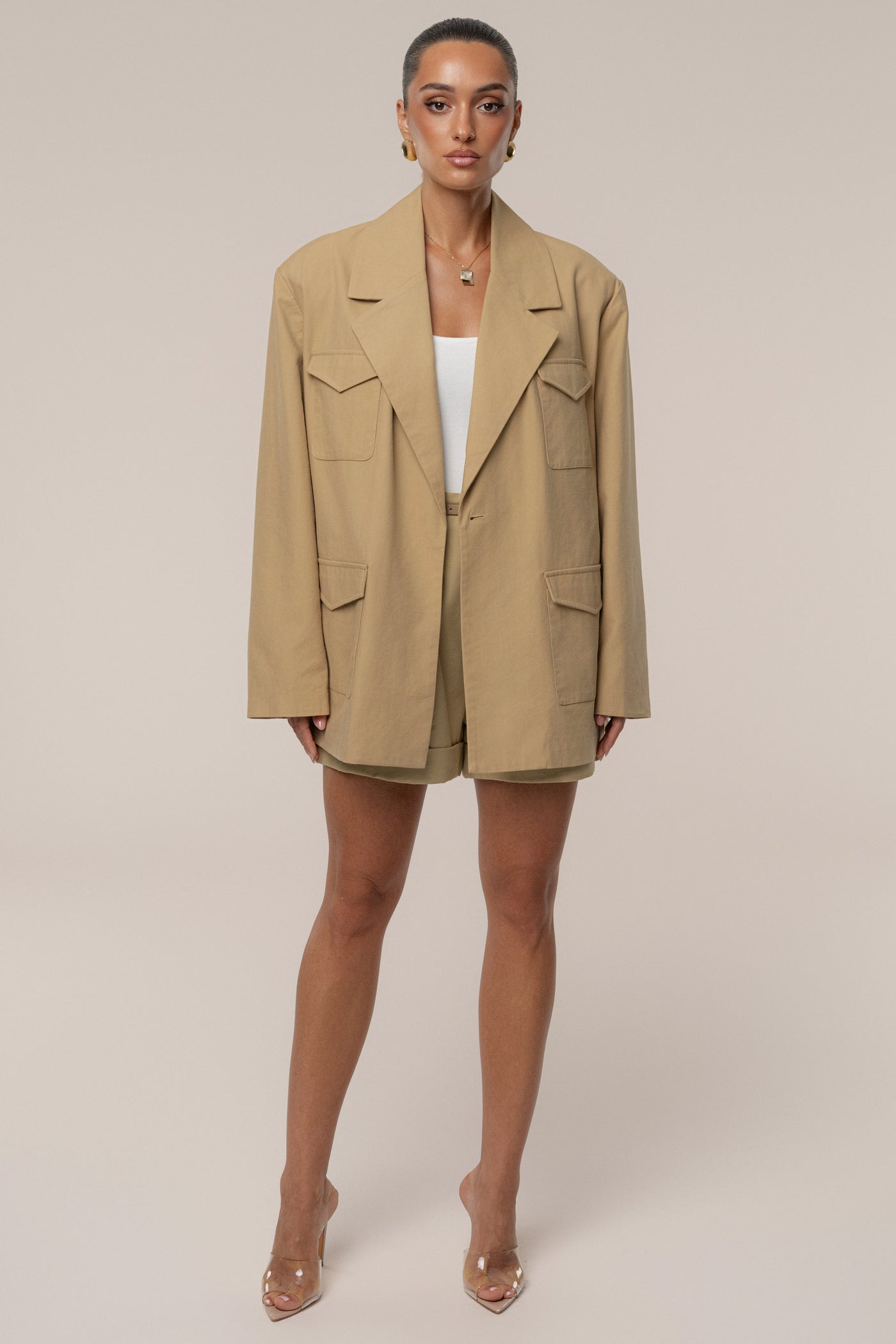 Tan Belted Cargo Shorts - Velia