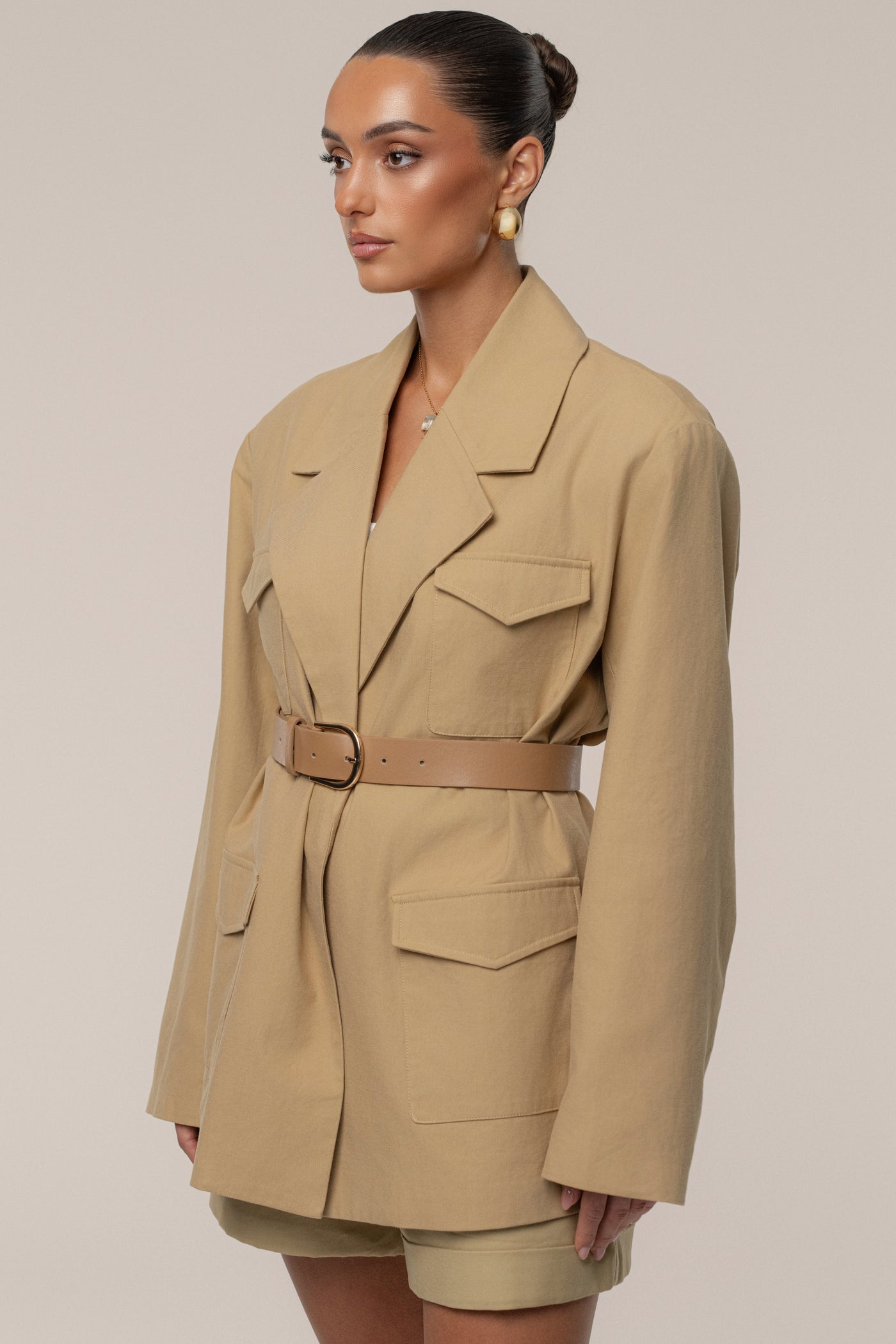 Tan Precision Woven Blazer - Velia