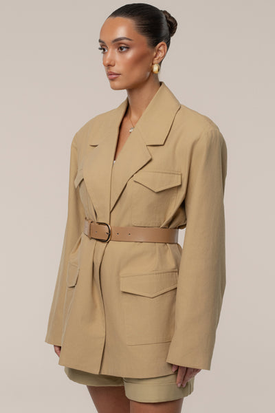 Tan Precision Woven Blazer - Velia