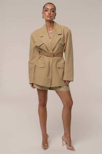 Tan Precision Woven Blazer - Velia