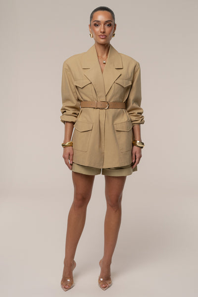 Tan Precision Woven Blazer - Velia