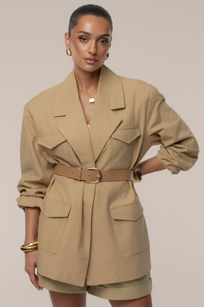 Tan Precision Woven Blazer - Velia