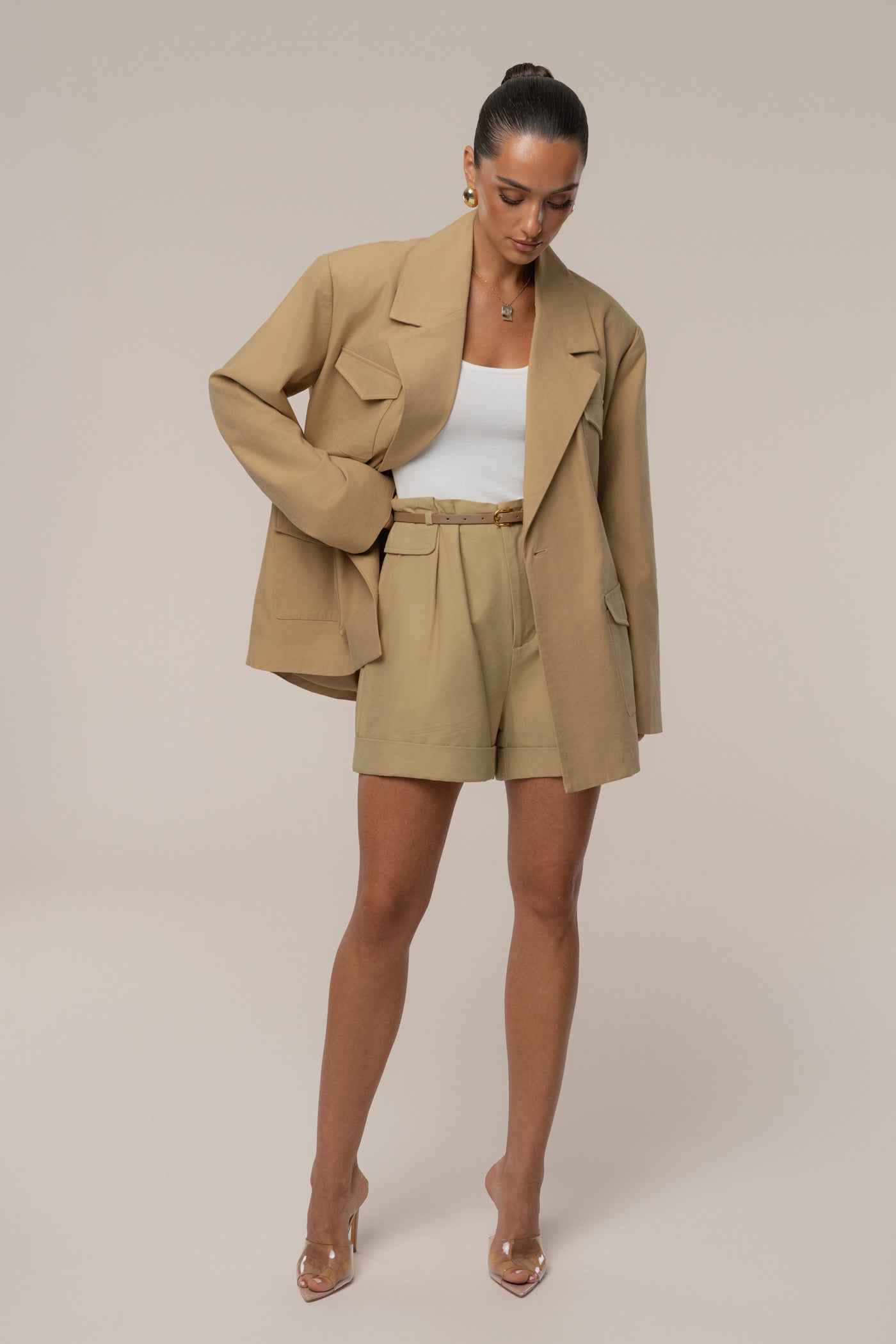 Tan Precision Woven Blazer - Velia