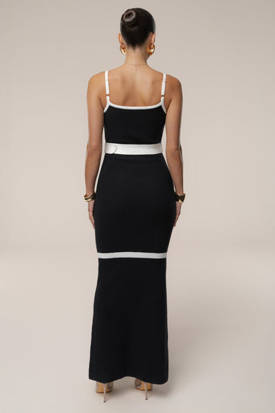 Black/Ivory Belted Cami Maxi Dress - Velia