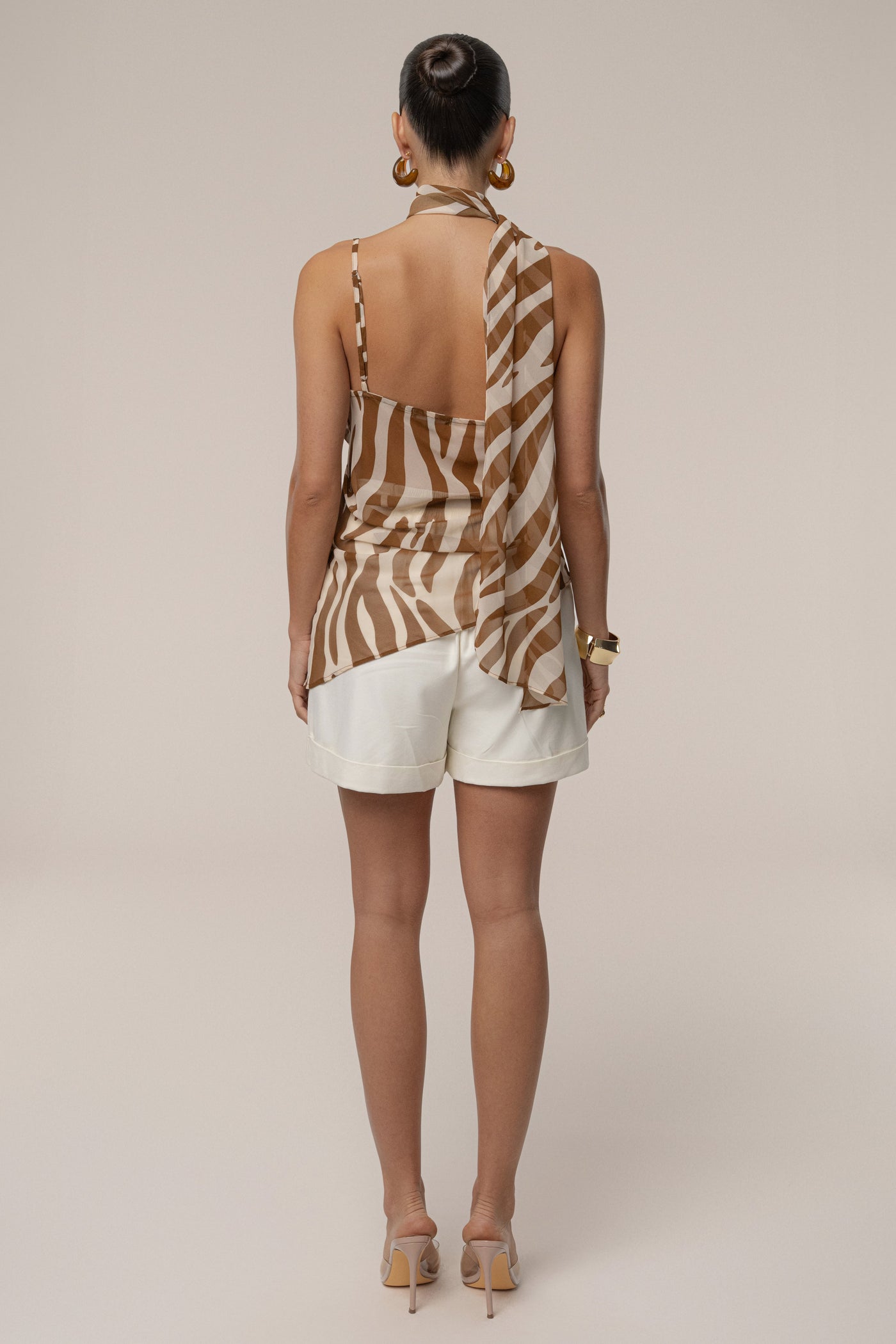 Brown Mave Print Halter Top - Velia