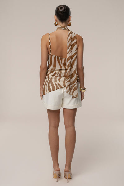Brown Mave Print Halter Top - Velia