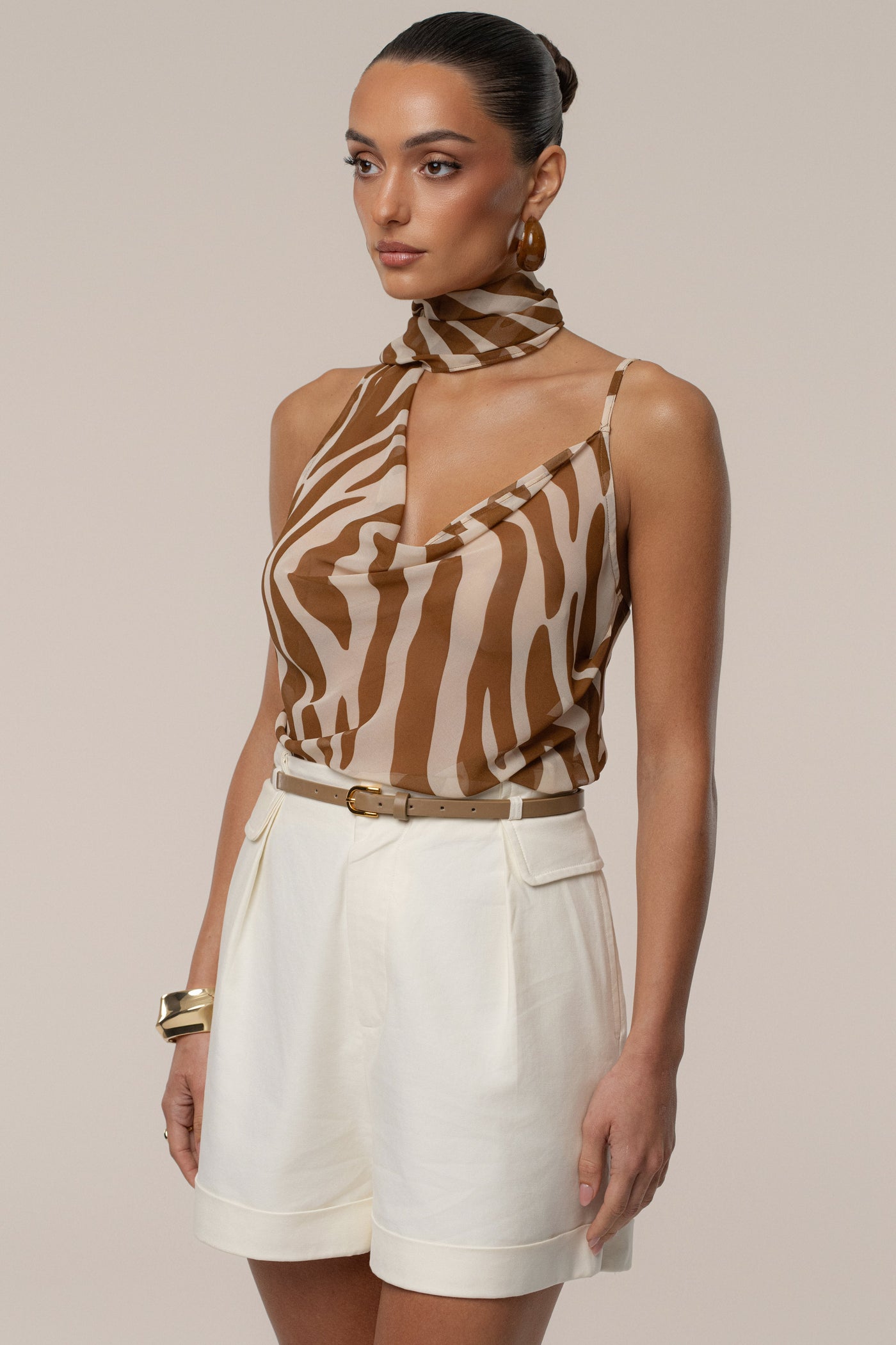 Brown Mave Print Halter Top - Velia