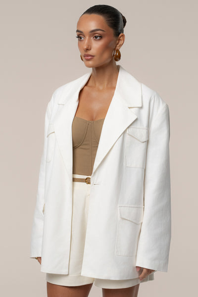 Ivory Precision Woven Blazer - Velia