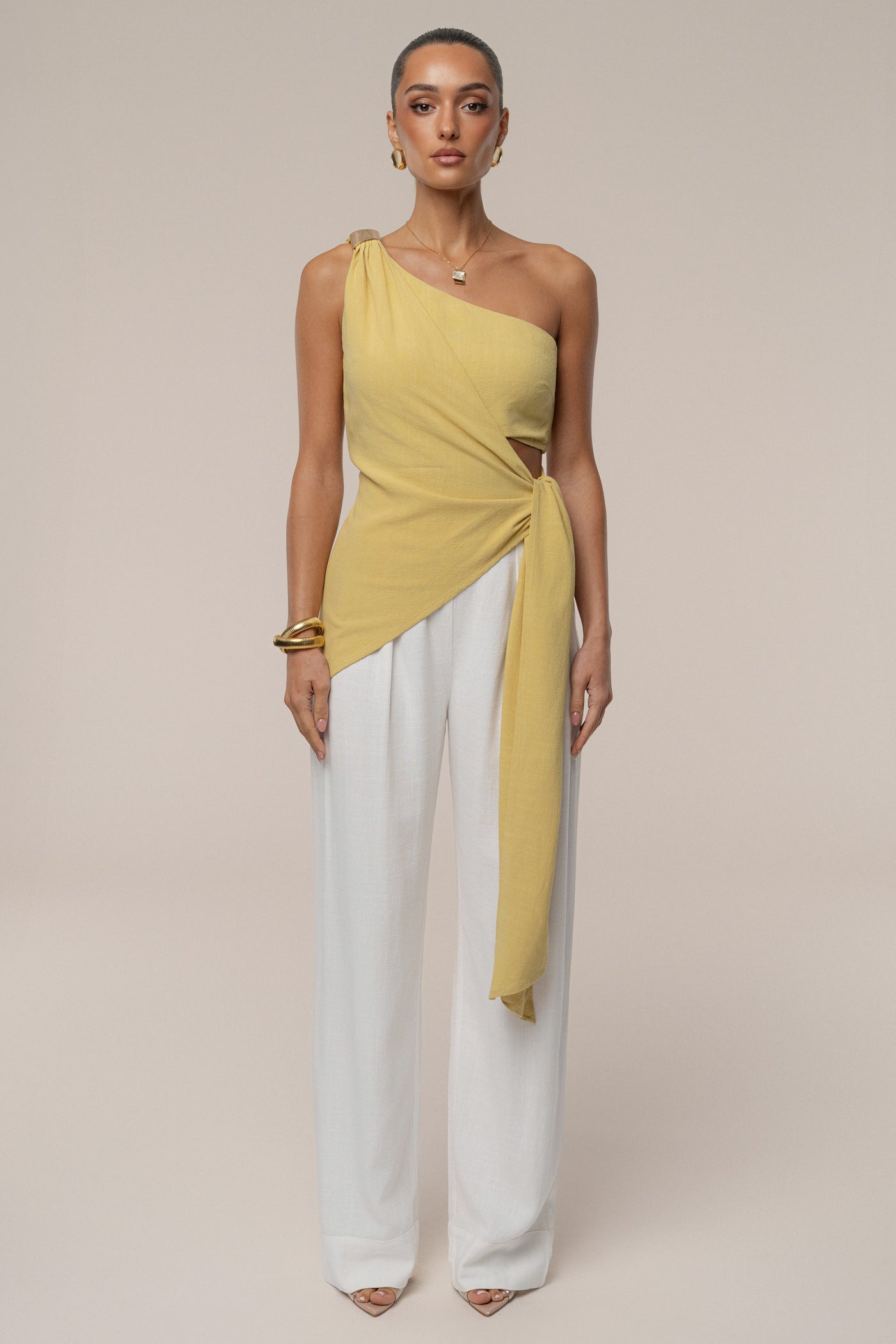 Yellow Palmera One Shoulder Top - Velia