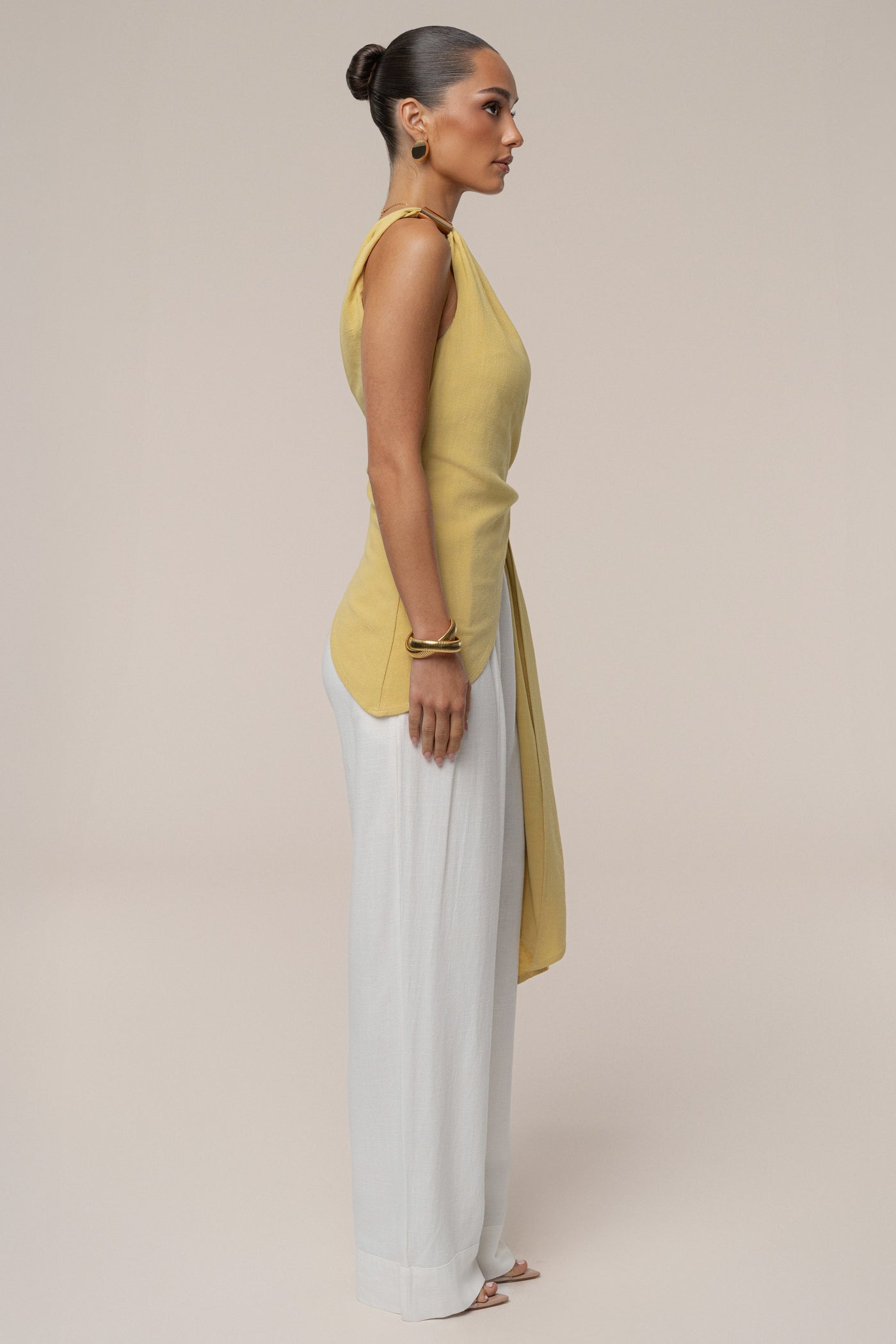 Yellow Palmera One Shoulder Top - Velia
