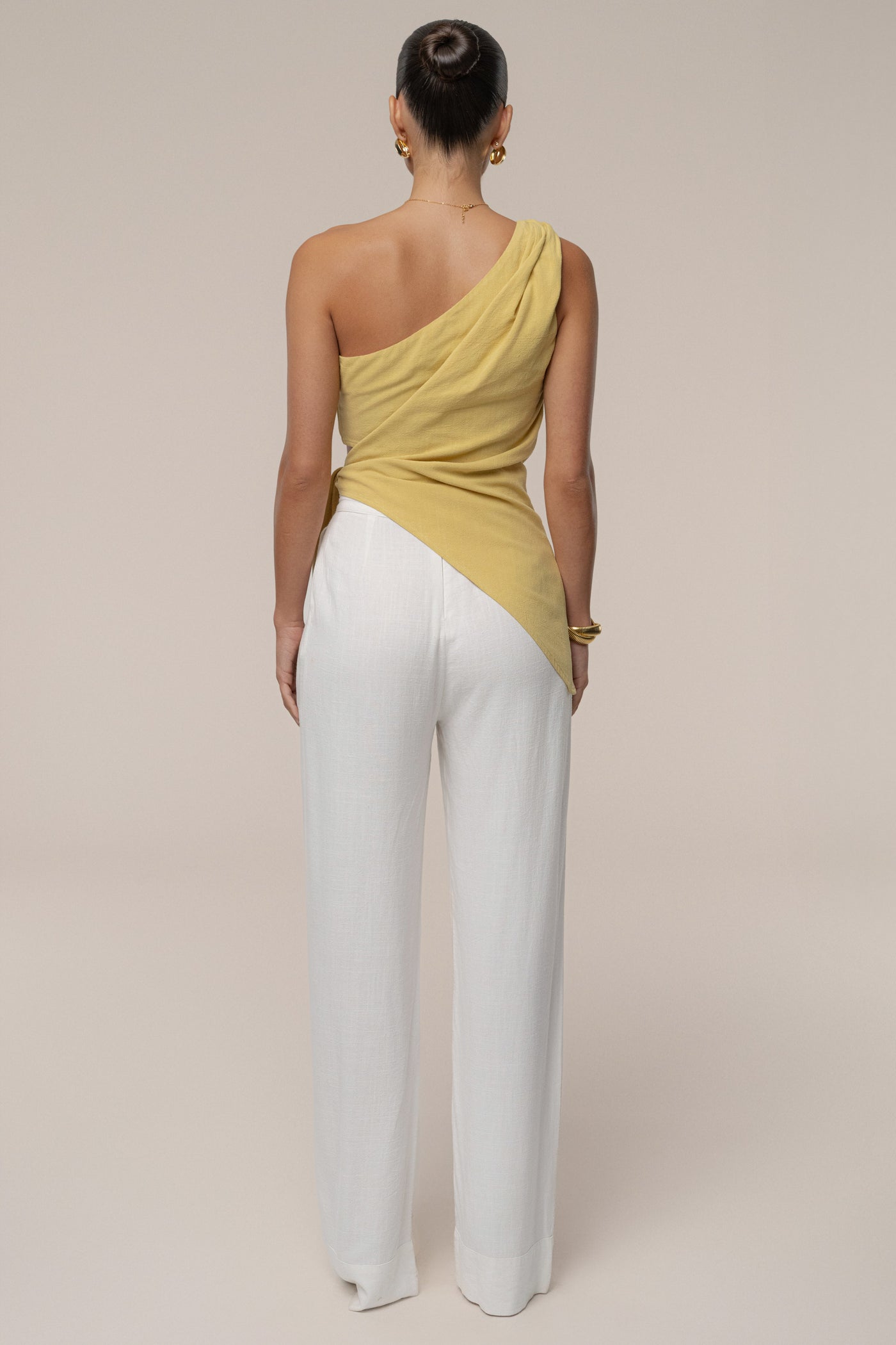 Yellow Palmera One Shoulder Top - Velia