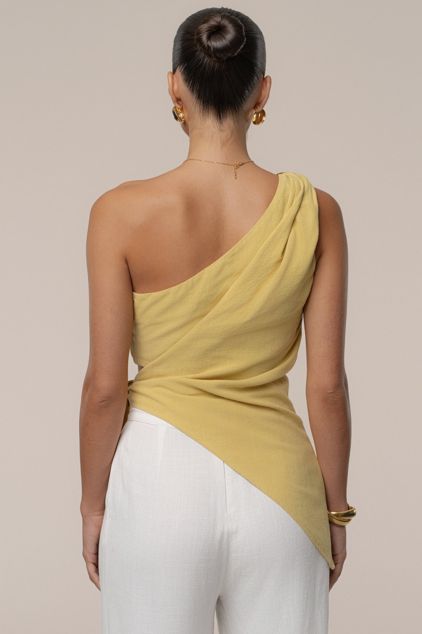 Yellow Palmera One Shoulder Top - Velia