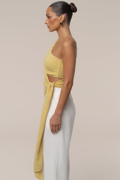 Yellow Palmera One Shoulder Top - Velia