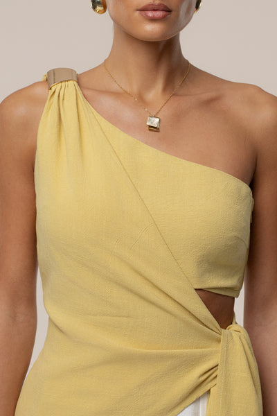 Yellow Palmera One Shoulder Top - Velia