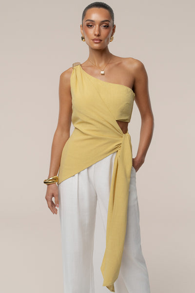 Yellow Palmera One Shoulder Top - Velia
