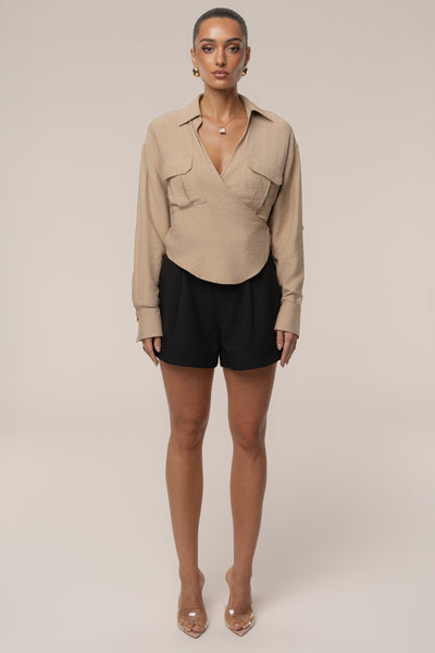 Tan Drift Collared Cargo Top - Velia