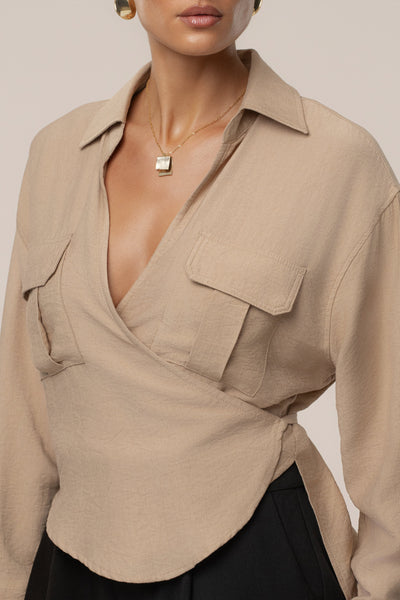 Tan Drift Collared Cargo Top - Velia