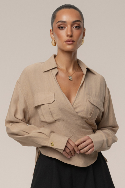 Tan Drift Collared Cargo Top - Velia