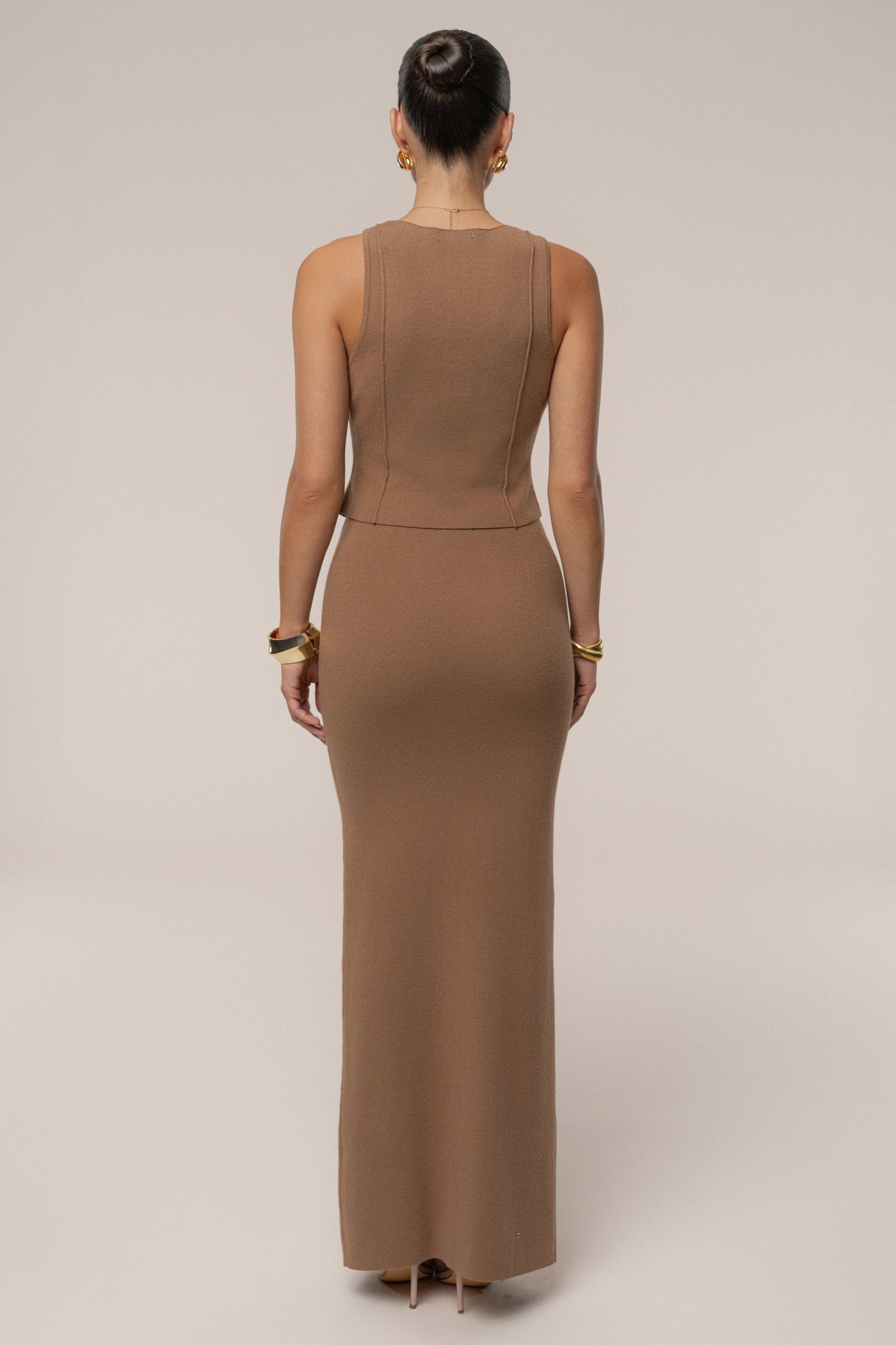 Tan Soft Sands Knit Skirt Set - Velia
