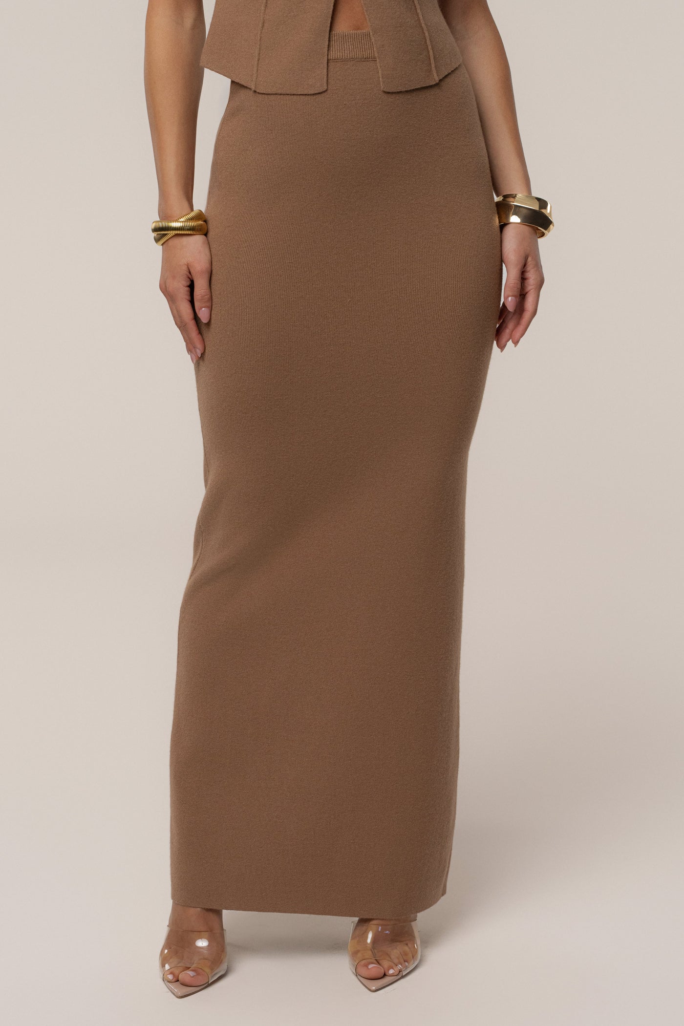 Tan Soft Sands Knit Skirt Set - Velia
