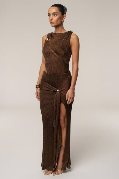 Bronze Hazel Metallic Wrap Skirt - VELIA
