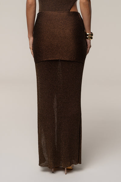 Bronze Hazel Metallic Wrap Skirt - VELIA