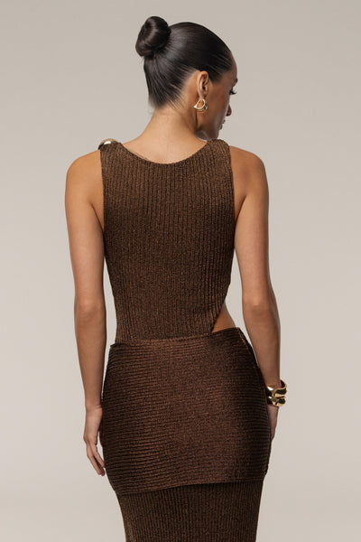 Bronze Luminous Metallic Bodysuit - VELIA
