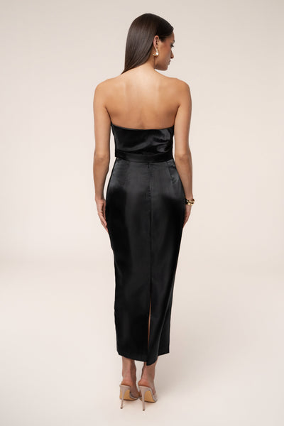 Black Reception Pleated Midi Skirt - VELIA