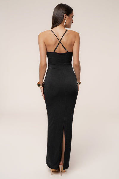 Black Eclipse Plunge Neck Dress - VELIA