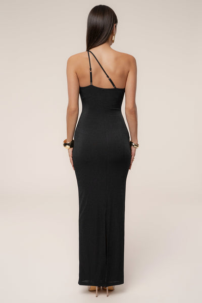 Black Eclipse Plunge Neck Dress - VELIA