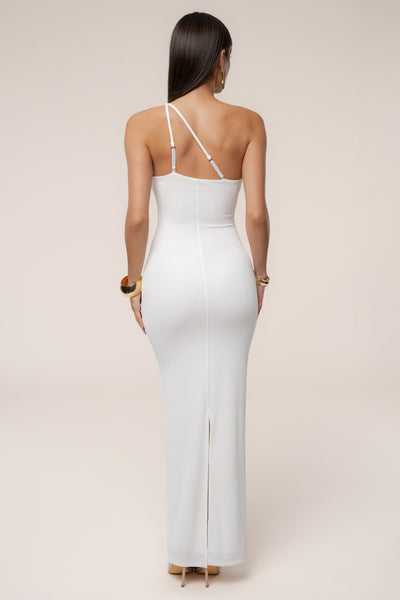 White Eclipse Plunge Neck Dress - VELIA