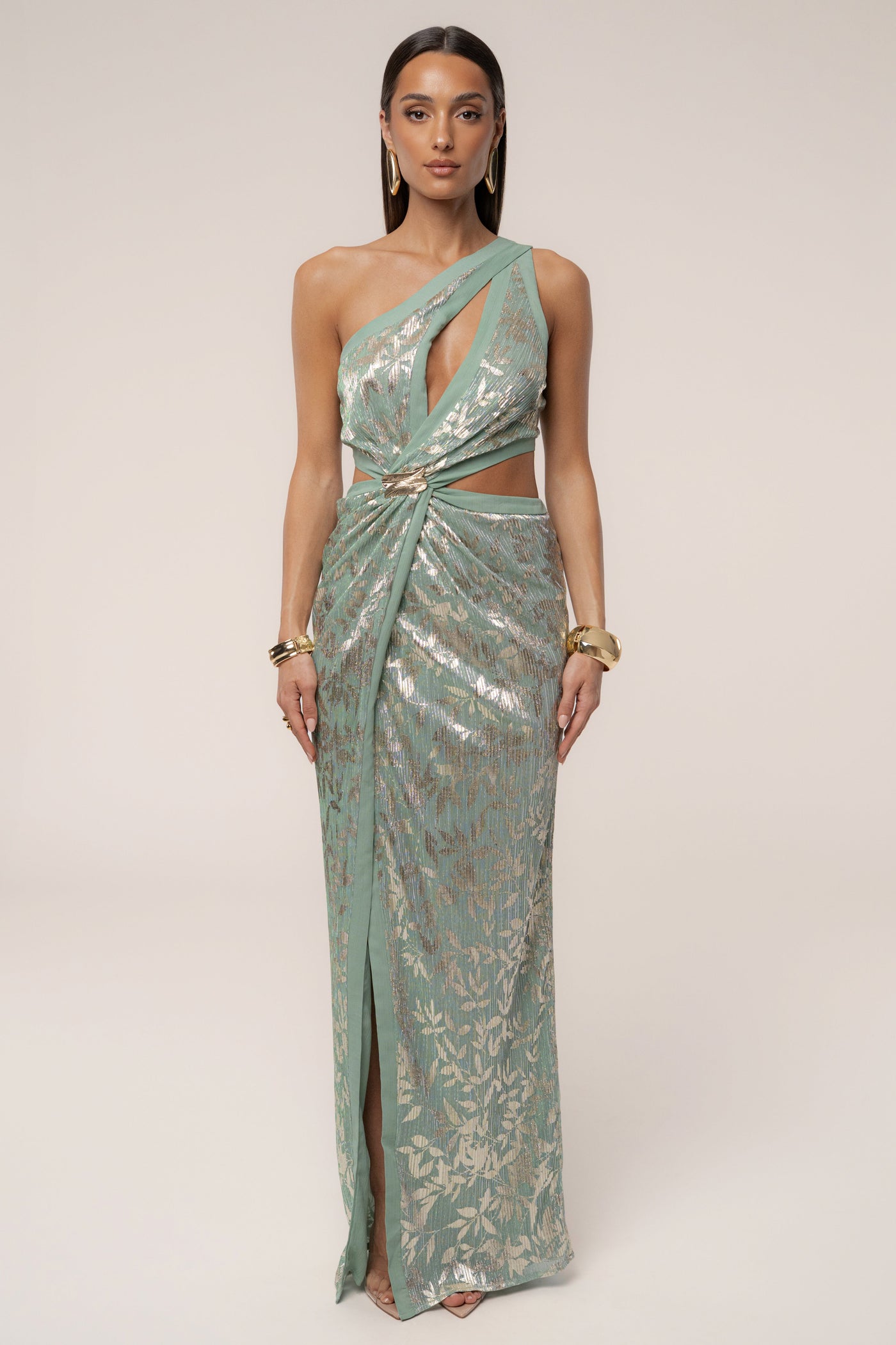 Sage One Shoulder Keyhole Dress - VELIA