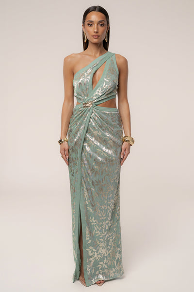 Sage One Shoulder Keyhole Dress - VELIA