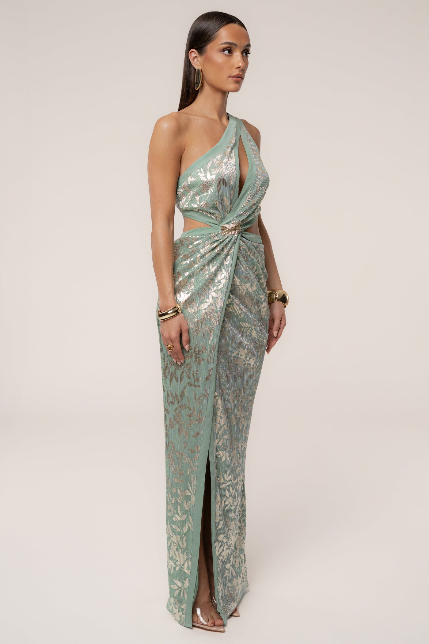 Sage One Shoulder Keyhole Dress - VELIA