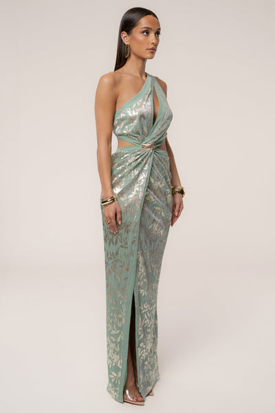 Sage One Shoulder Keyhole Dress - VELIA