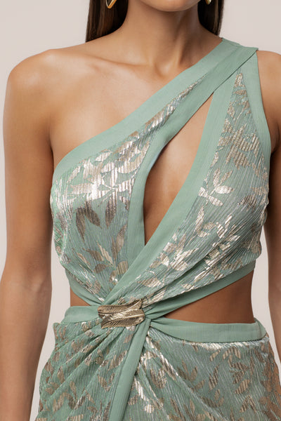 Sage One Shoulder Keyhole Dress - VELIA