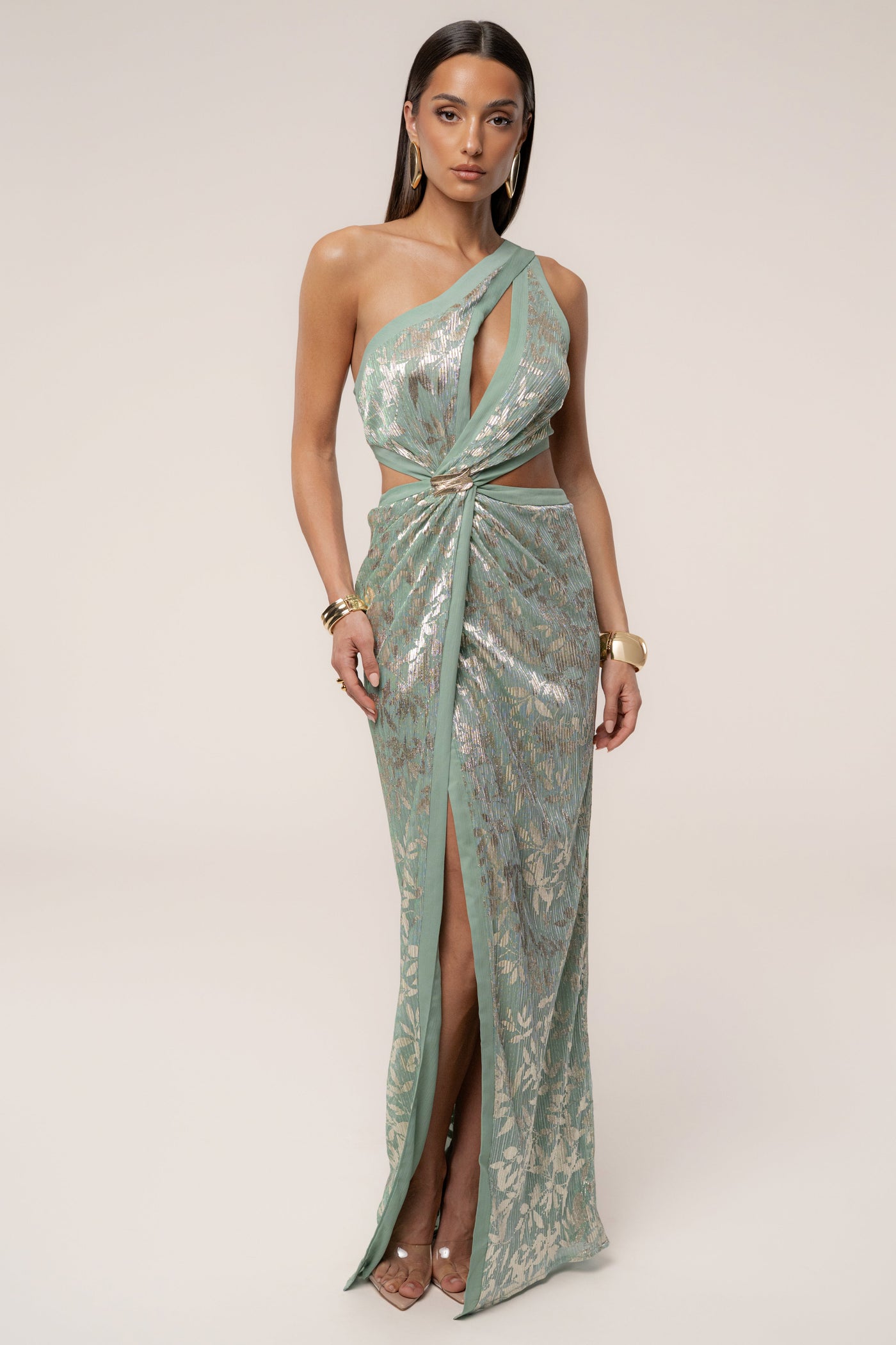 Sage One Shoulder Keyhole Dress - VELIA