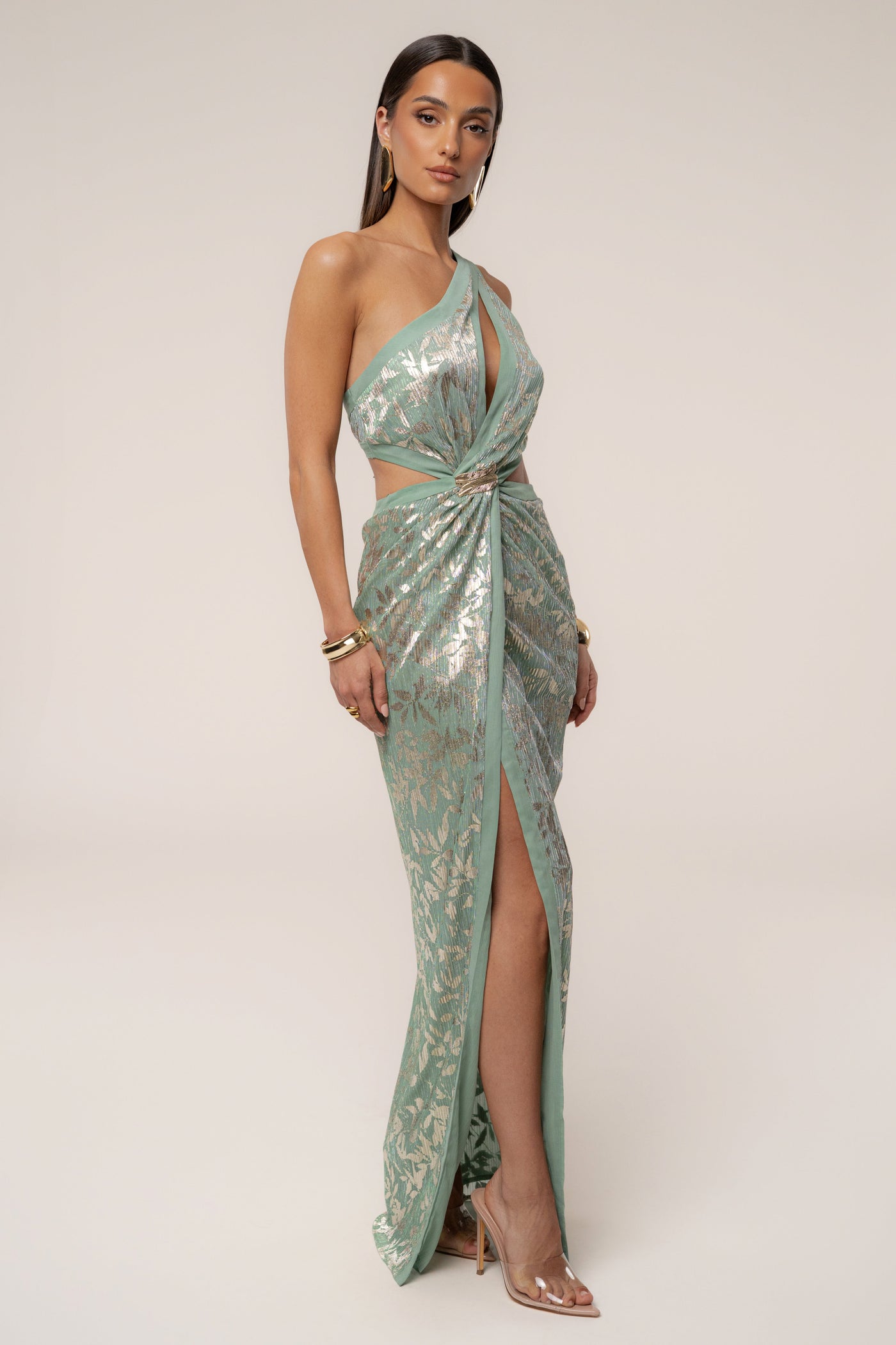 Sage One Shoulder Keyhole Dress - VELIA
