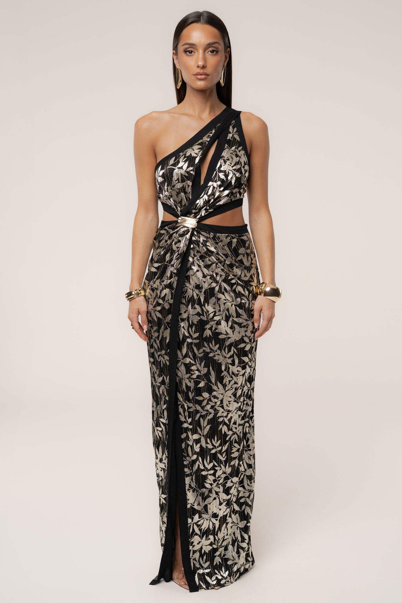 Black One Shoulder Keyhole Dress - VELIA