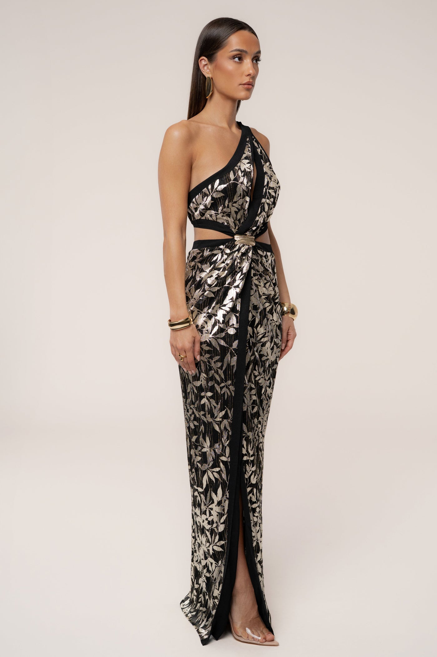 Black One Shoulder Keyhole Dress - VELIA