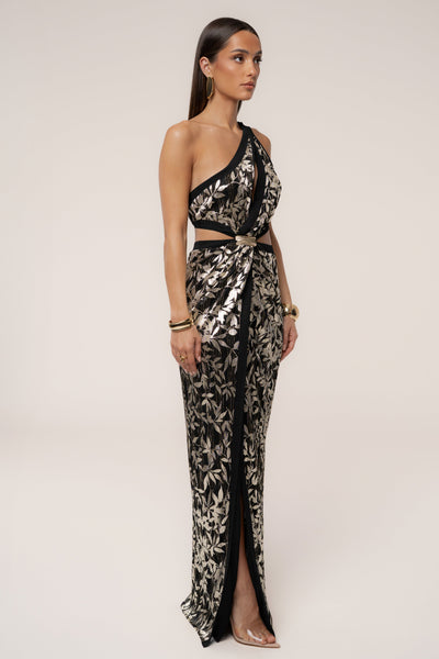 Black One Shoulder Keyhole Dress - VELIA