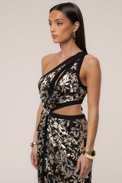 Black One Shoulder Keyhole Dress - VELIA