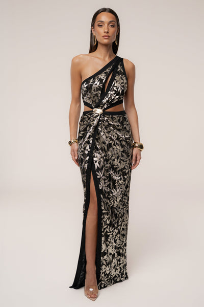 Black One Shoulder Keyhole Dress - VELIA
