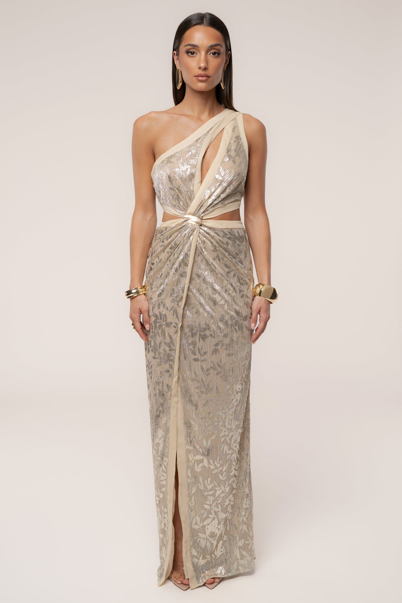 Gold One Shoulder Keyhole Dress - VELIA