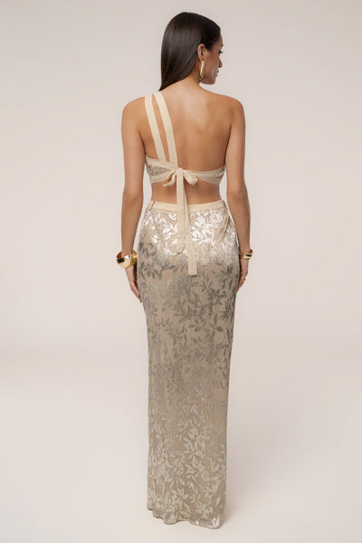 Gold One Shoulder Keyhole Dress - VELIA